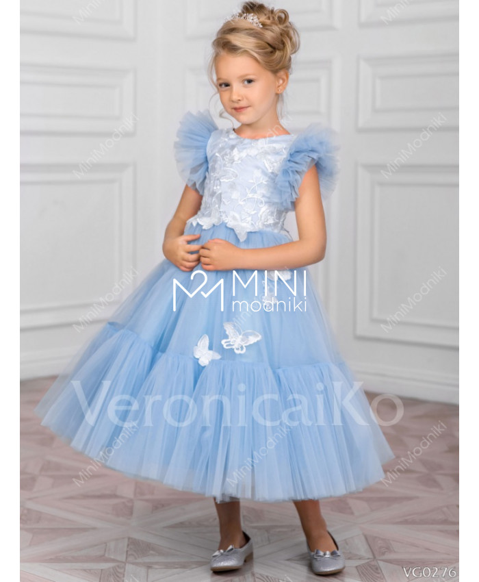 Платье миди Бабочки Голубой от Veronicaiko - 1